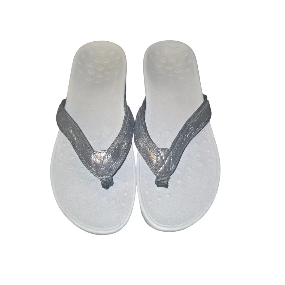 Vionic Hightide Flip Flops Womens 10 Black Metallic Platform Orthotic Thong READ